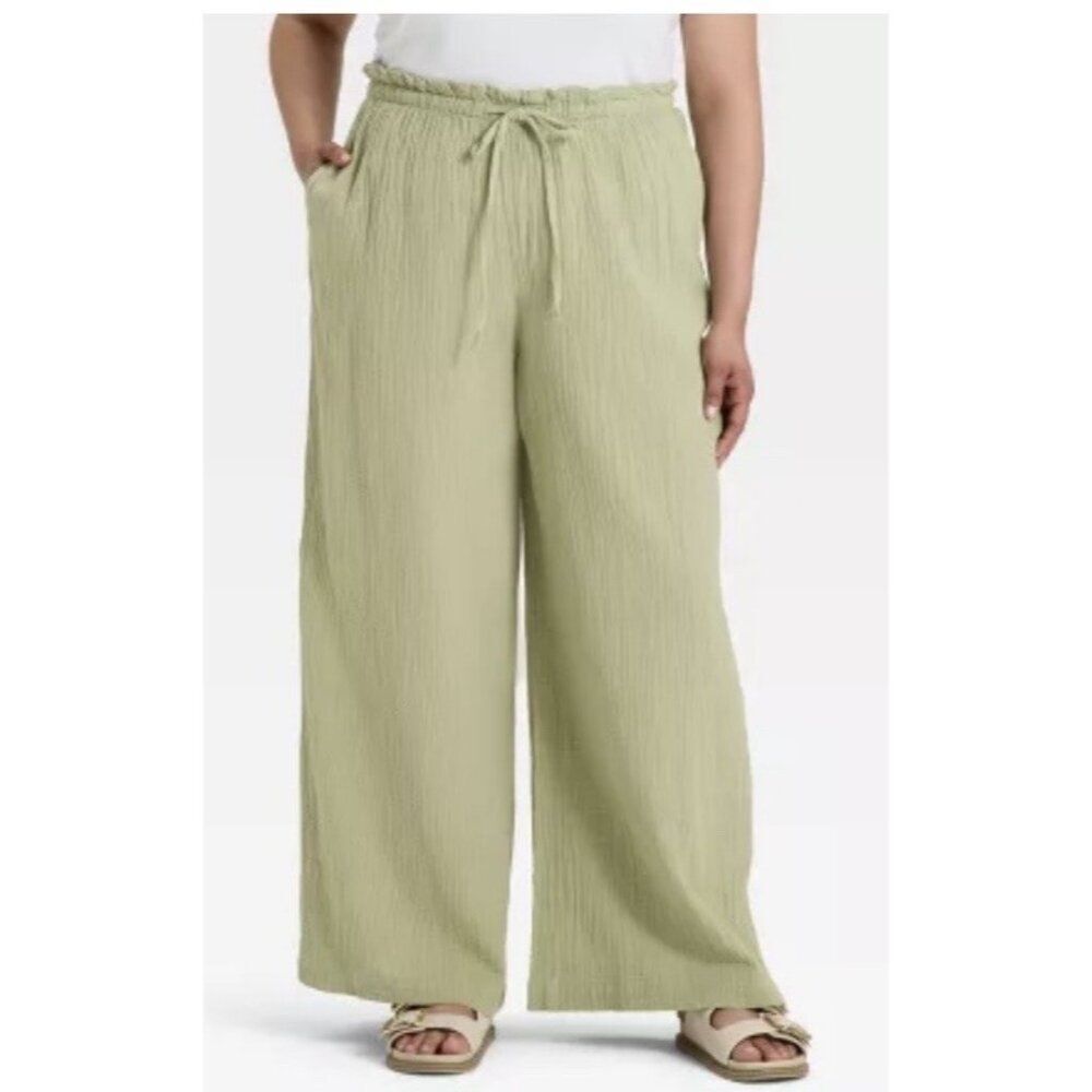 Universal Thread Women's Large High-Rise Wide Leg Pull-On Pants Green